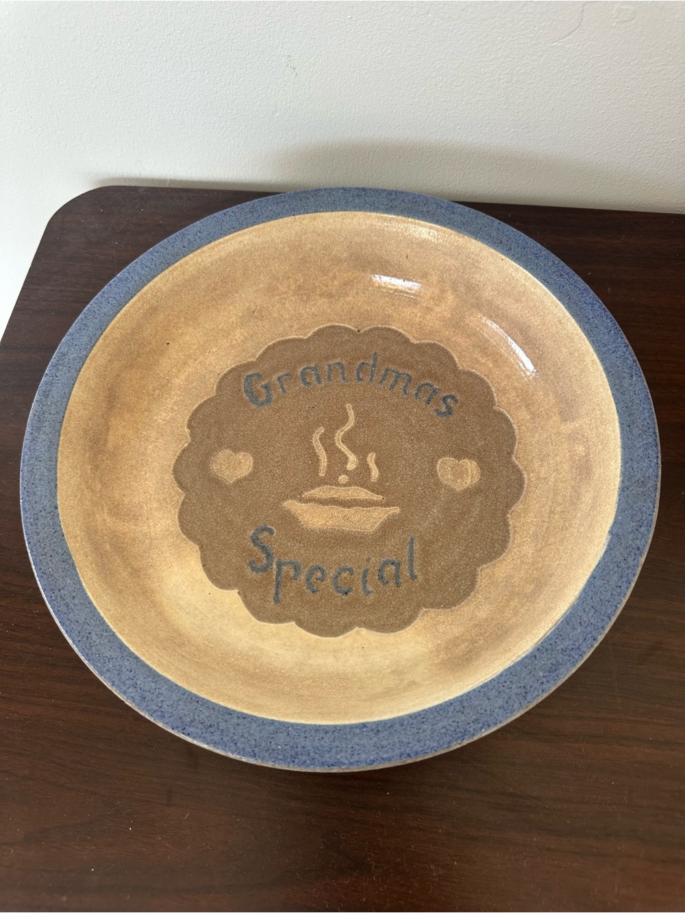 Vintage Blue Rim Ceramic pie dish 9”